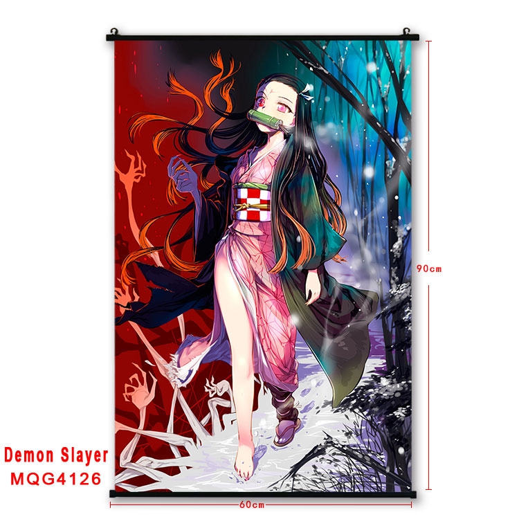 Demon Slayer Kimets black Plastic rod Cloth painting Wall Scroll 60X90CM  MQG-4126