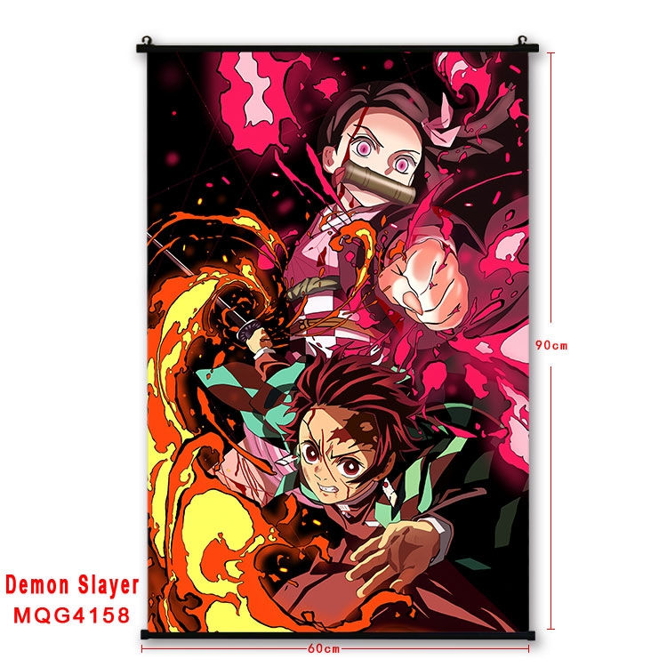 Demon Slayer Kimets black Plastic rod Cloth painting Wall Scroll 60X90CM   MQG-4158