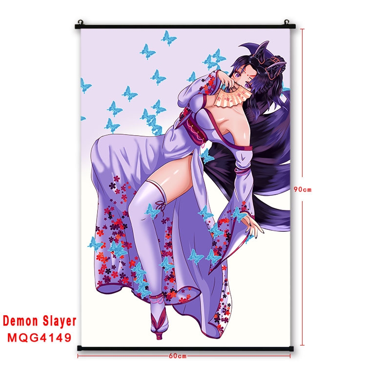 Demon Slayer Kimets black Plastic rod Cloth painting Wall Scroll 60X90CM  MQG-4149