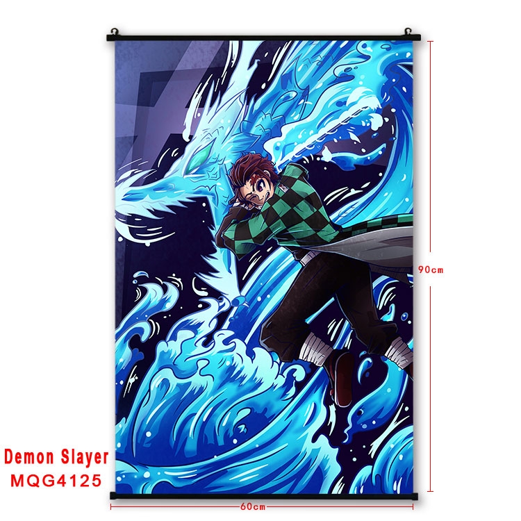 Demon Slayer Kimets black Plastic rod Cloth painting Wall Scroll 60X90CM MQG-4125