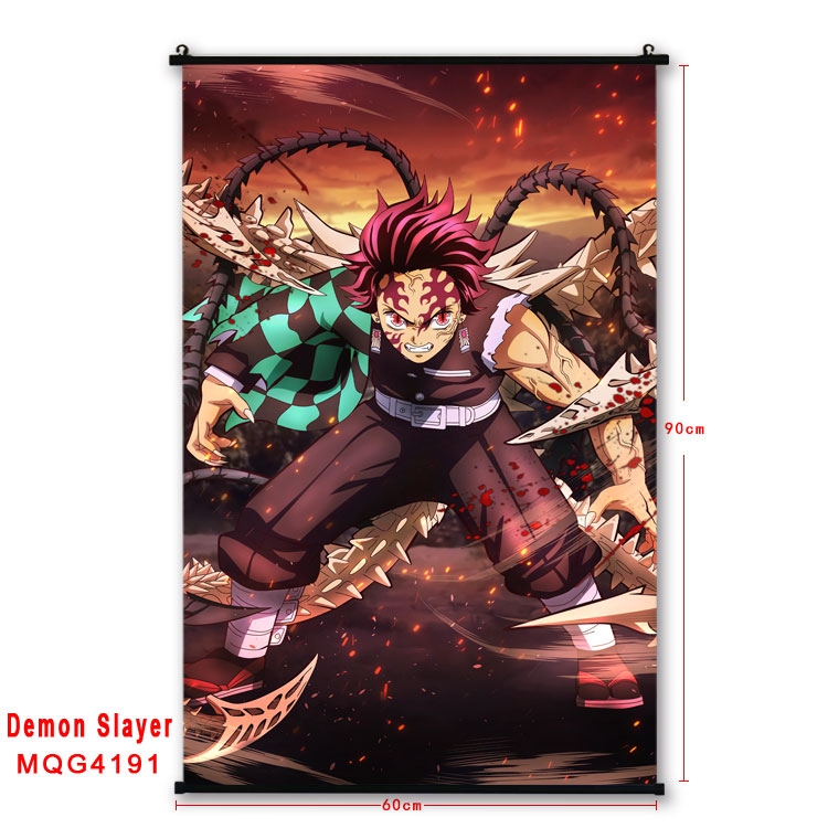 Demon Slayer Kimets black Plastic rod Cloth painting Wall Scroll 60X90CM MQG-4191