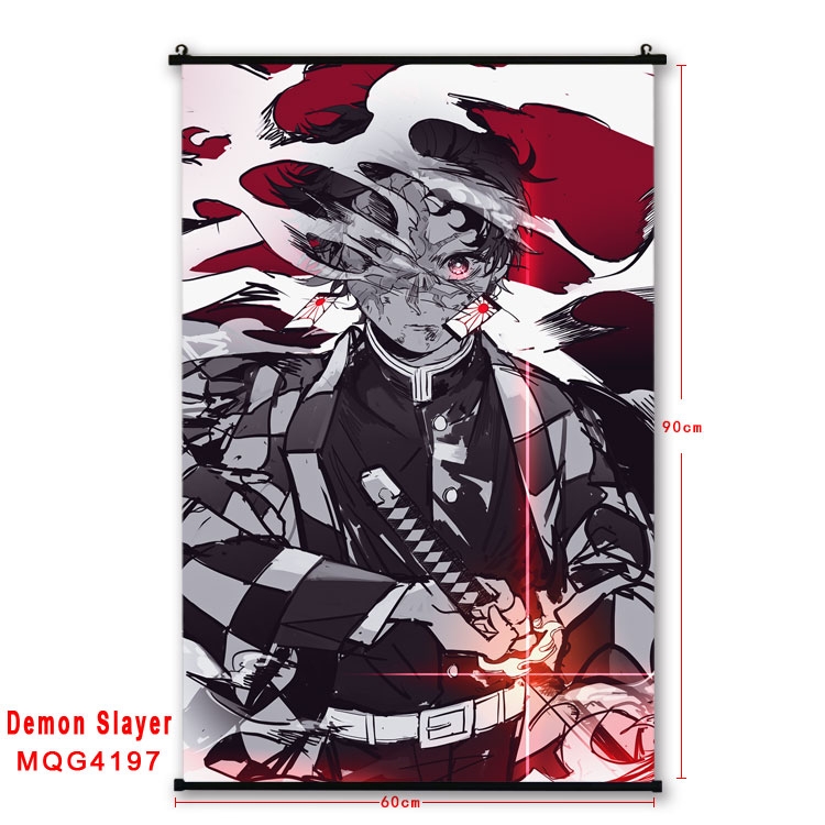 Demon Slayer Kimets black Plastic rod Cloth painting Wall Scroll 60X90CM MQG-4197