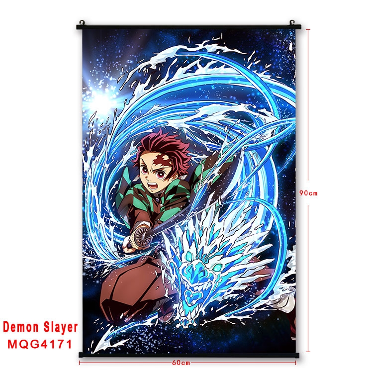 Demon Slayer Kimets black Plastic rod Cloth painting Wall Scroll 60X90CM  MQG-4171