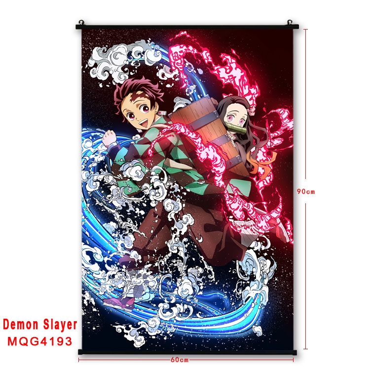 Demon Slayer Kimets black Plastic rod Cloth painting Wall Scroll 60X90CM  MQG-4193