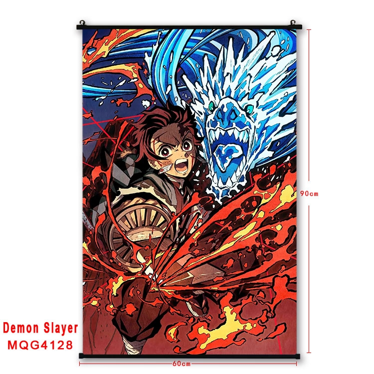 Demon Slayer Kimets black Plastic rod Cloth painting Wall Scroll 60X90CM  MQG-4128