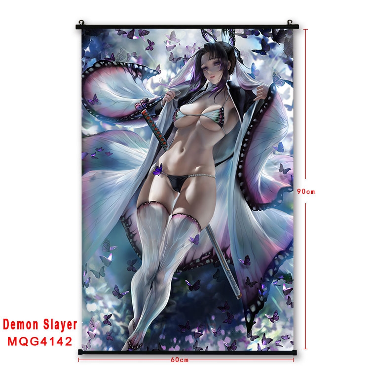 Demon Slayer Kimets black Plastic rod Cloth painting Wall Scroll 60X90CM MQG-4142