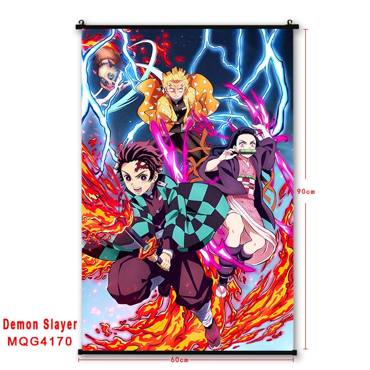 Demon Slayer Kimets black Plastic rod Cloth painting Wall Scroll 60X90CM MQG-4170