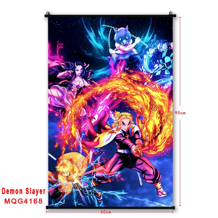 Demon Slayer Kimets black Plastic rod Cloth painting Wall Scroll 60X90CM MQG-4168