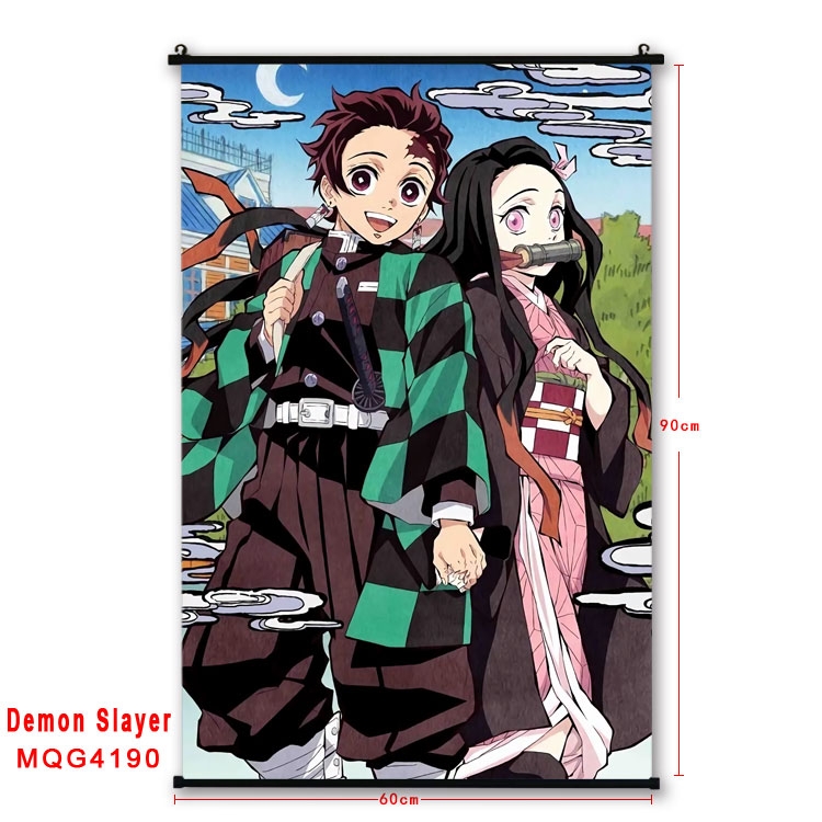 Demon Slayer Kimets black Plastic rod Cloth painting Wall Scroll 60X90CM MQG-4190