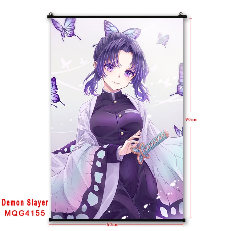 Demon Slayer Kimets black Plastic rod Cloth painting Wall Scroll 60X90CM   MQG-4155