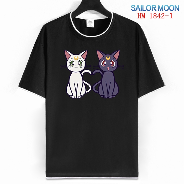 sailormoon Cotton crew neck black and white trim short-sleeved T-shirt  from S to 4XL HM-1842-1