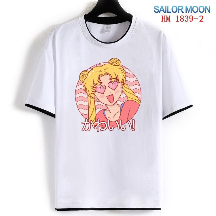 sailormoon Cotton crew neck black and white trim short-sleeved T-shirt  from S to 4XL  HM-1839-2