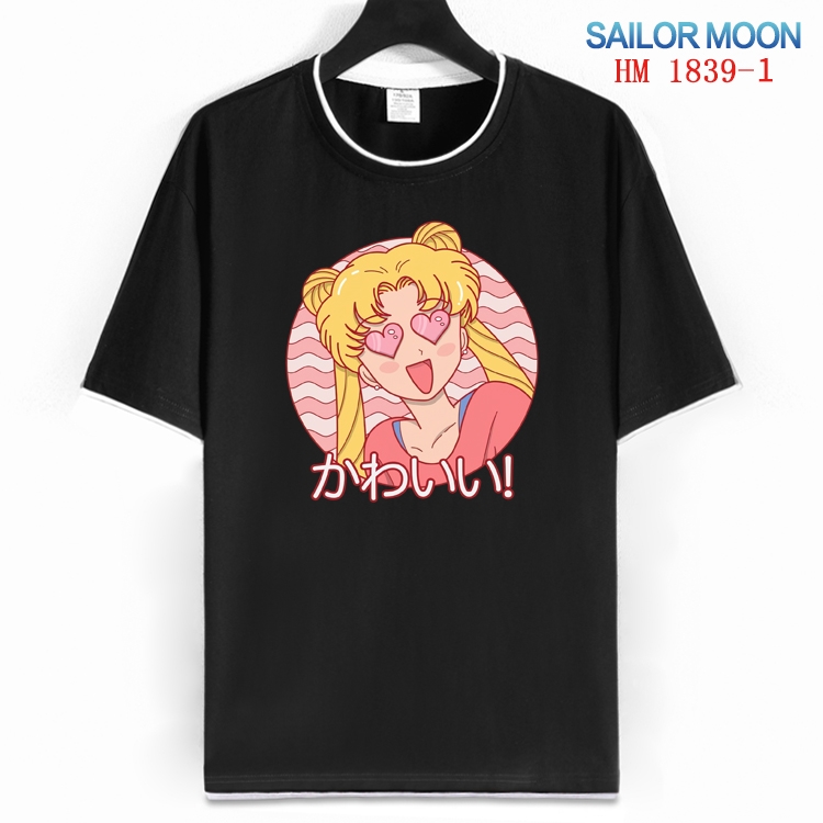 sailormoon Cotton crew neck black and white trim short-sleeved T-shirt  from S to 4XL HM-1839-1