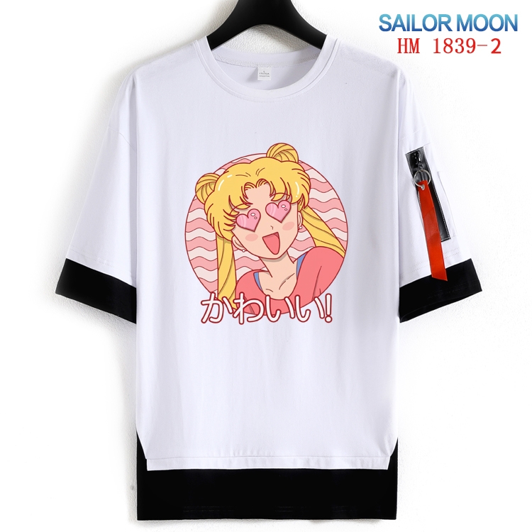 sailormoon Cotton Crew Neck Fake Two-Piece Short Sleeve T-Shirt from S to 4XL  HM-1839-2