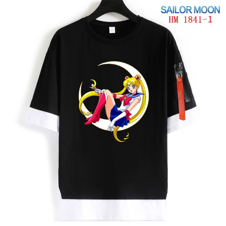 sailormoon Cotton Crew Neck Fake Two-Piece Short Sleeve T-Shirt from S to 4XL  HM-1841-1