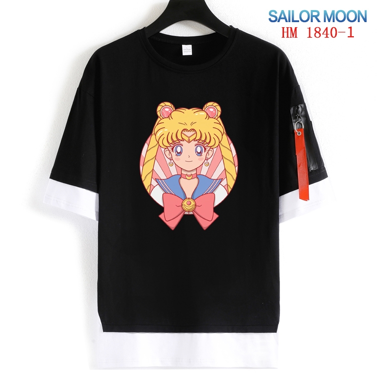 sailormoon Cotton Crew Neck Fake Two-Piece Short Sleeve T-Shirt from S to 4XL HM-1840-1