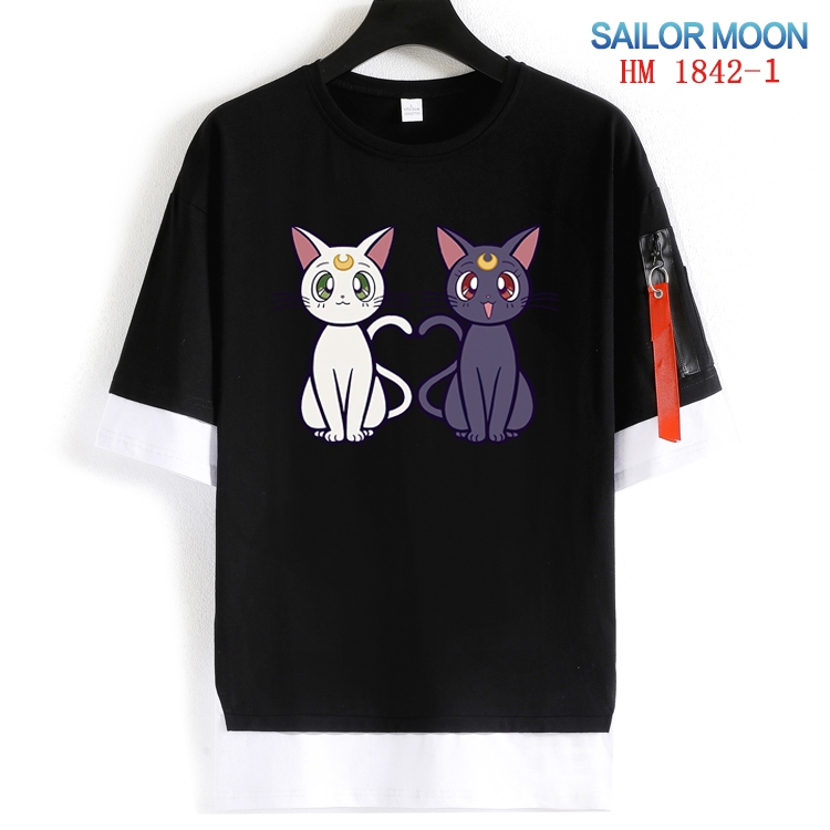 sailormoon Cotton Crew Neck Fake Two-Piece Short Sleeve T-Shirt from S to 4XL HM-1842-1