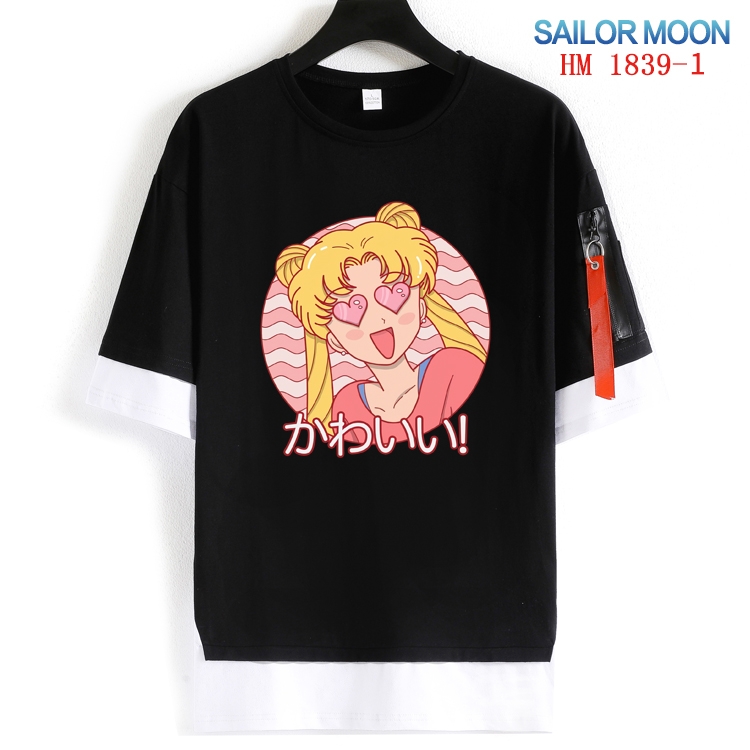 sailormoon Cotton Crew Neck Fake Two-Piece Short Sleeve T-Shirt from S to 4XL  HM-1839-1
