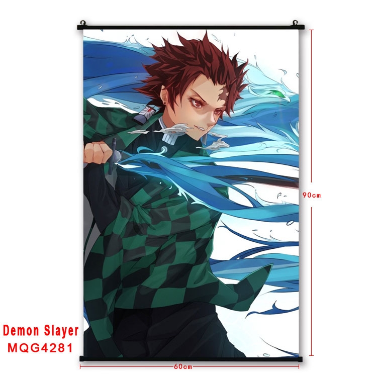 Demon Slayer Kimets black Plastic rod Cloth painting Wall Scroll 60X90CM  MQG-4281