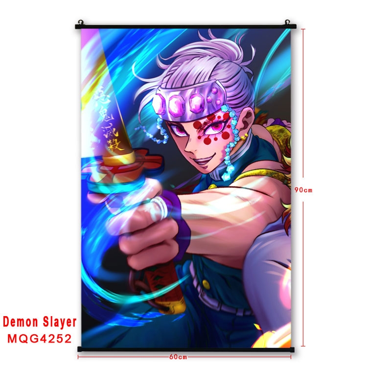 Demon Slayer Kimets black Plastic rod Cloth painting Wall Scroll 60X90CM  MQG-4252