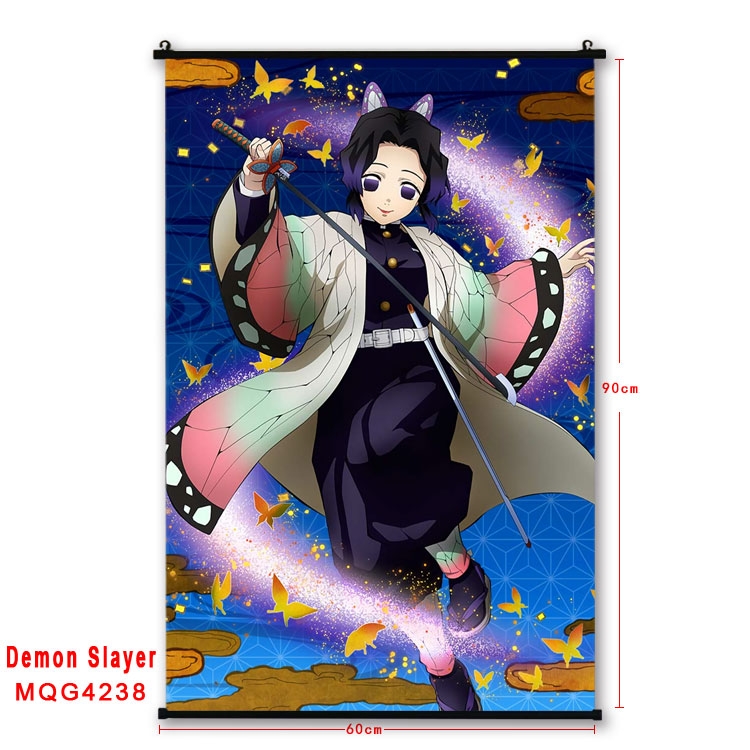 Demon Slayer Kimets black Plastic rod Cloth painting Wall Scroll 60X90CM   MQG-4238