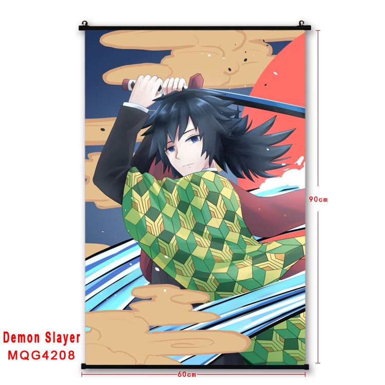 Demon Slayer Kimets black Plastic rod Cloth painting Wall Scroll 60X90CM  MQG-4208