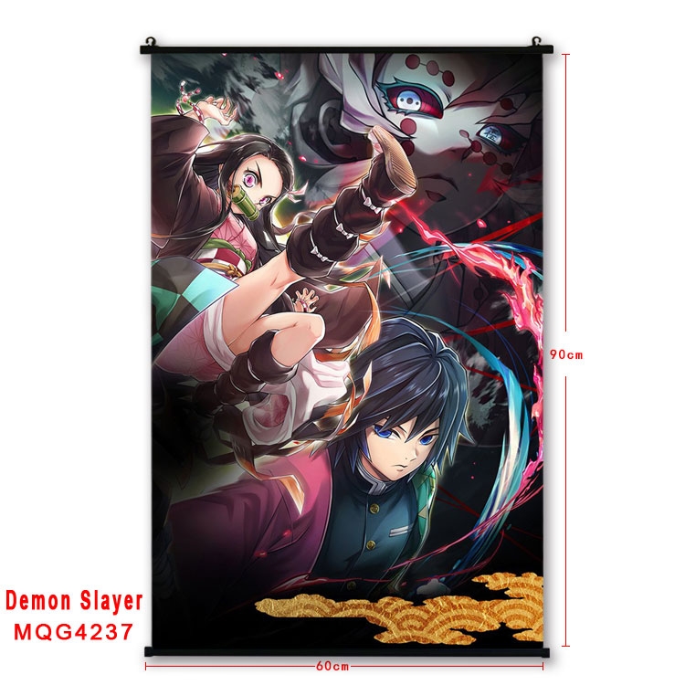 Demon Slayer Kimets black Plastic rod Cloth painting Wall Scroll 60X90CM  MQG-4237