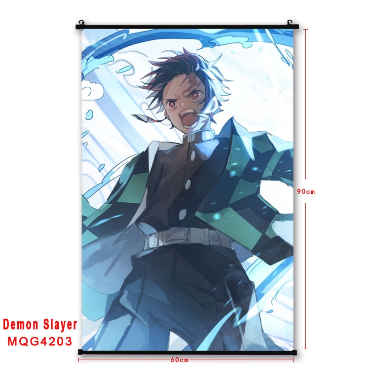 Demon Slayer Kimets black Plastic rod Cloth painting Wall Scroll 60X90CM  MQG-4203