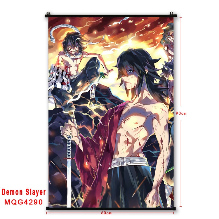 Demon Slayer Kimets black Plastic rod Cloth painting Wall Scroll 60X90CM MQG-4290