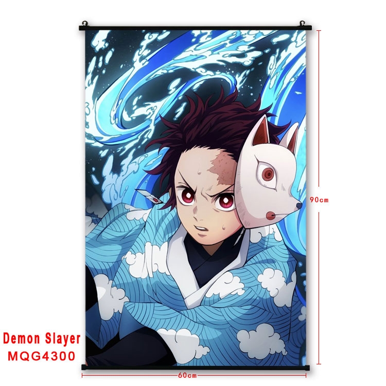 Demon Slayer Kimets black Plastic rod Cloth painting Wall Scroll 60X90CM  MQG-4300