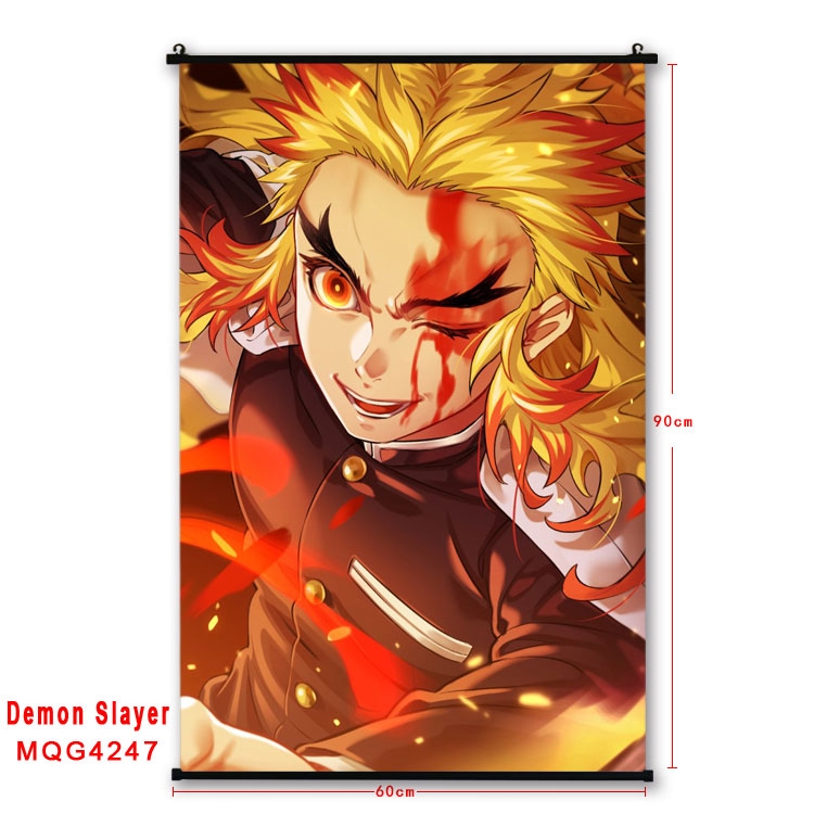 Demon Slayer Kimets black Plastic rod Cloth painting Wall Scroll 60X90CM   MQG-4247