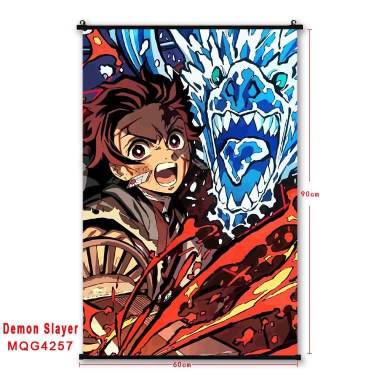 Demon Slayer Kimets black Plastic rod Cloth painting Wall Scroll 60X90CM MQG-4257