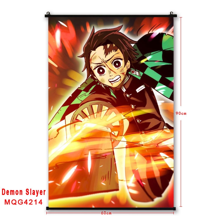 Demon Slayer Kimets black Plastic rod Cloth painting Wall Scroll 60X90CM MQG-4214