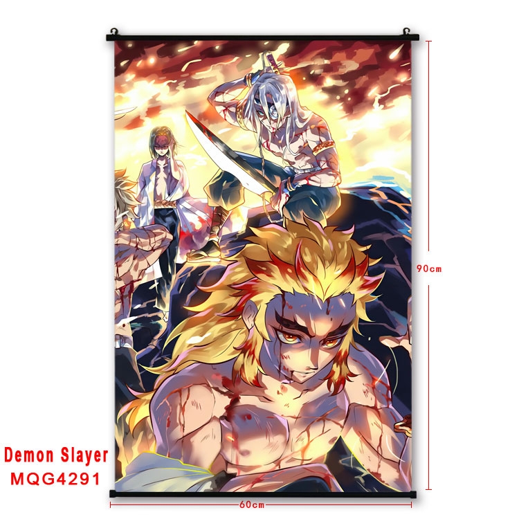 Demon Slayer Kimets black Plastic rod Cloth painting Wall Scroll 60X90CM  MQG-4291