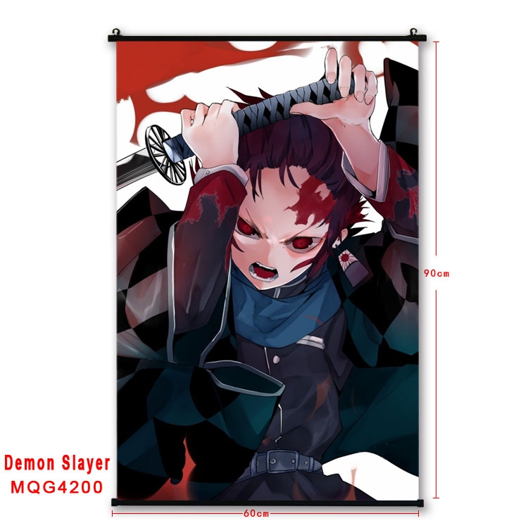 Demon Slayer Kimets black Plastic rod Cloth painting Wall Scroll 60X90CM  MQG-4200