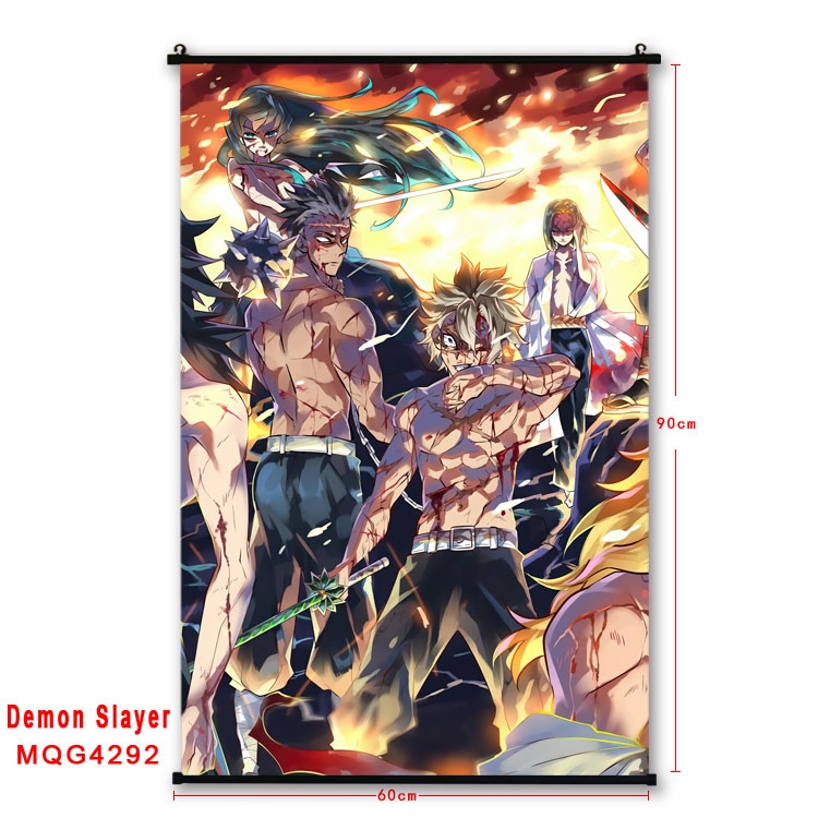 Demon Slayer Kimets black Plastic rod Cloth painting Wall Scroll 60X90CM  MQG-4292