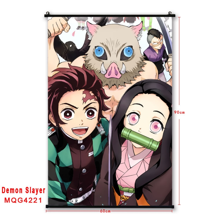 Demon Slayer Kimets black Plastic rod Cloth painting Wall Scroll 60X90CM  MQG-4221