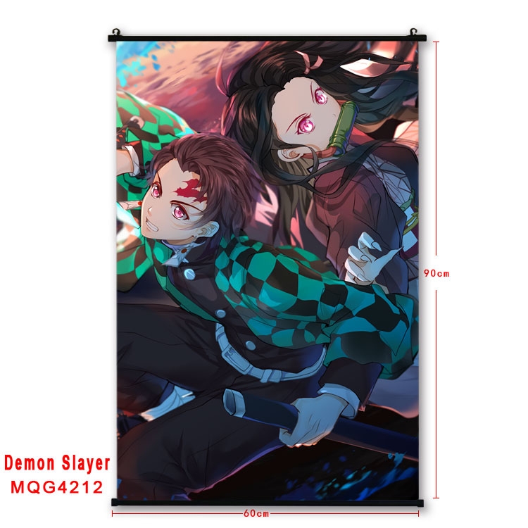 Demon Slayer Kimets black Plastic rod Cloth painting Wall Scroll 60X90CM  MQG-4212