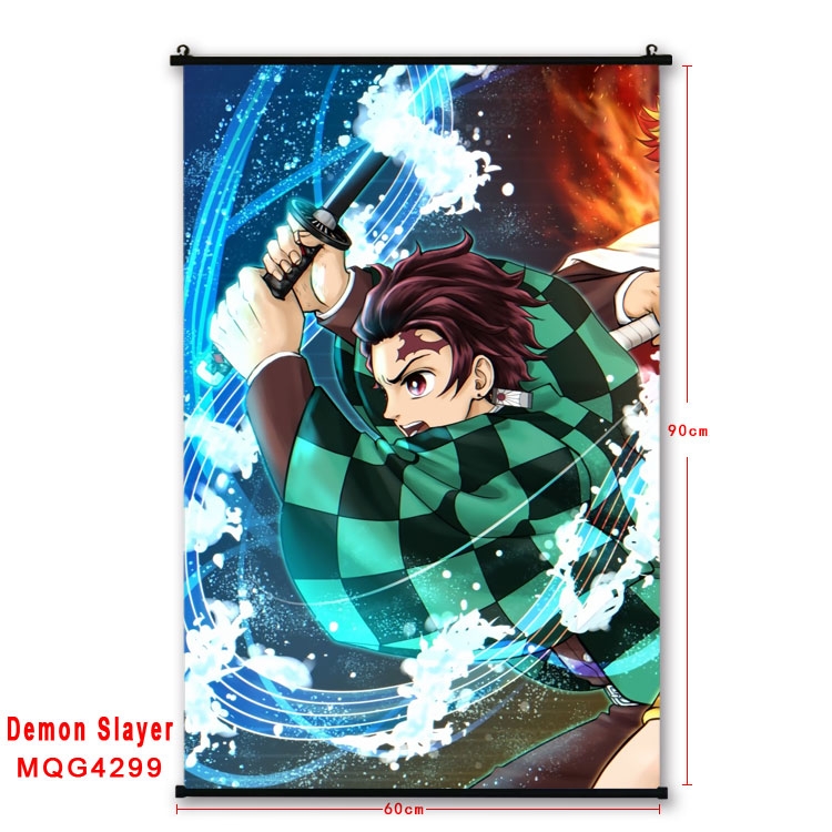 Demon Slayer Kimets black Plastic rod Cloth painting Wall Scroll 60X90CM  MQG-4299