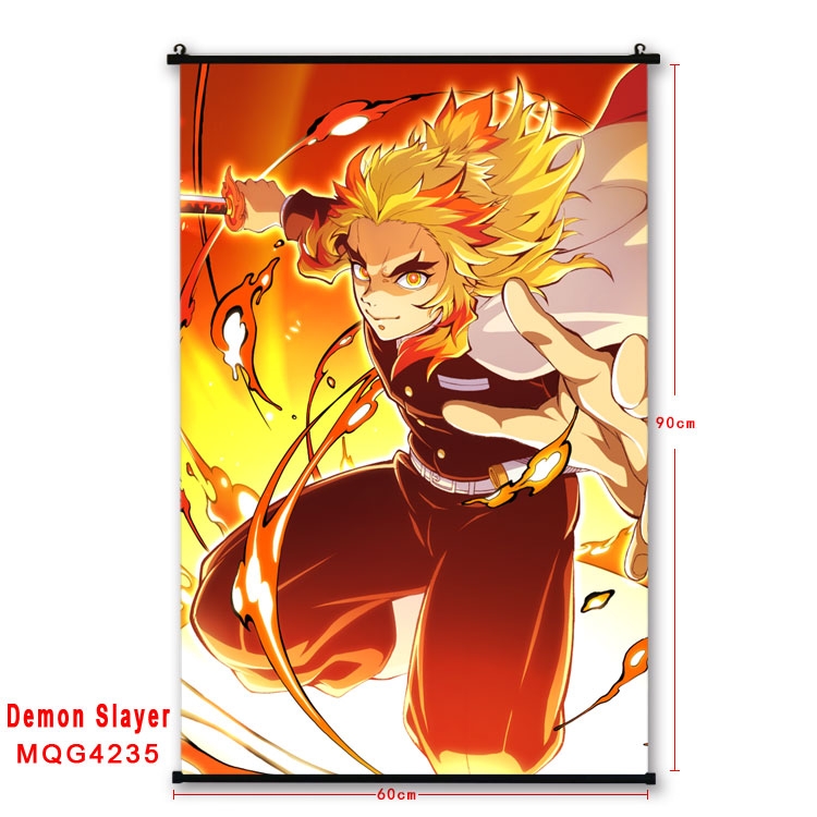 Demon Slayer Kimets black Plastic rod Cloth painting Wall Scroll 60X90CM  MQG-4235