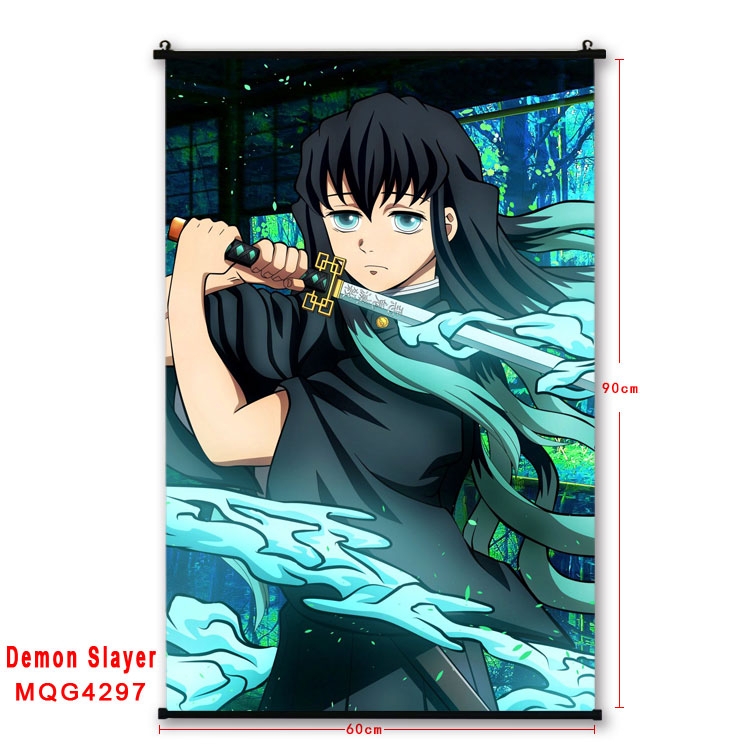 Demon Slayer Kimets black Plastic rod Cloth painting Wall Scroll 60X90CM MQG-4297