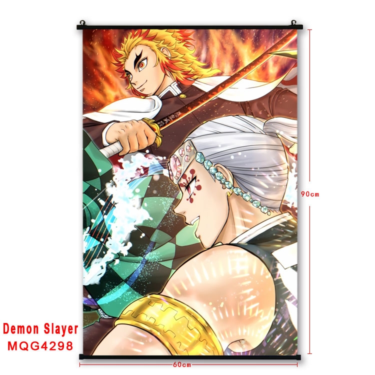 Demon Slayer Kimets black Plastic rod Cloth painting Wall Scroll 60X90CM MQG-4298