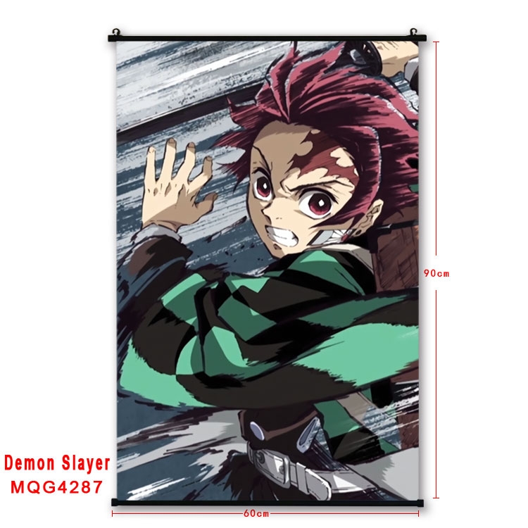 Demon Slayer Kimets black Plastic rod Cloth painting Wall Scroll 60X90CM  MQG-4287