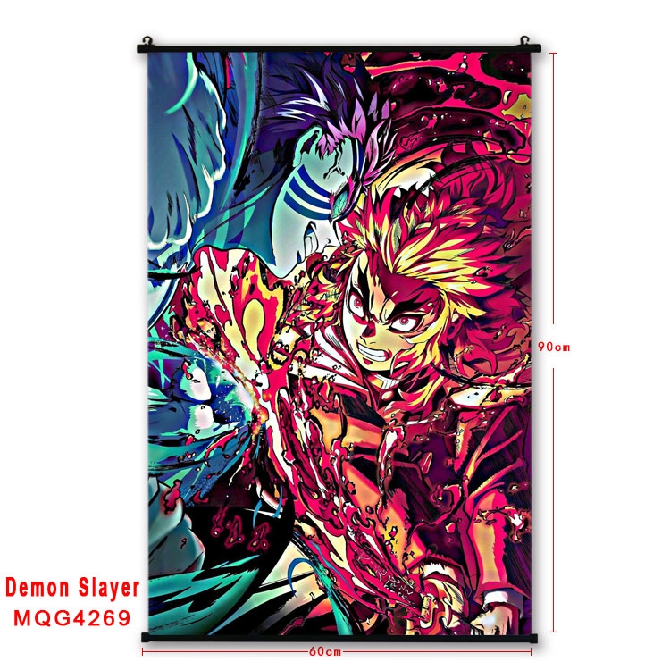 Demon Slayer Kimets black Plastic rod Cloth painting Wall Scroll 60X90CM  MQG-4269