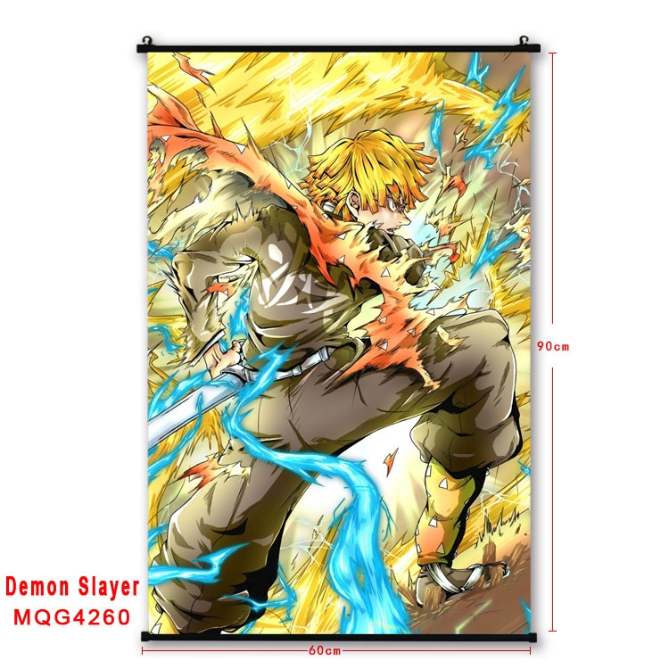 Demon Slayer Kimets black Plastic rod Cloth painting Wall Scroll 60X90CM  MQG-4260