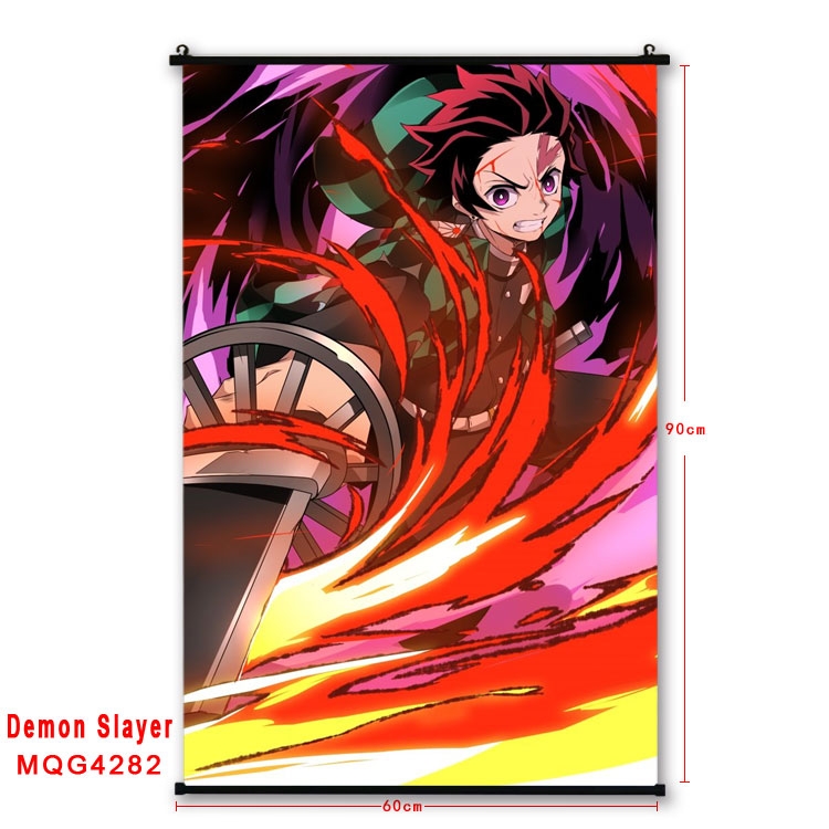 Demon Slayer Kimets black Plastic rod Cloth painting Wall Scroll 60X90CM MQG-4282