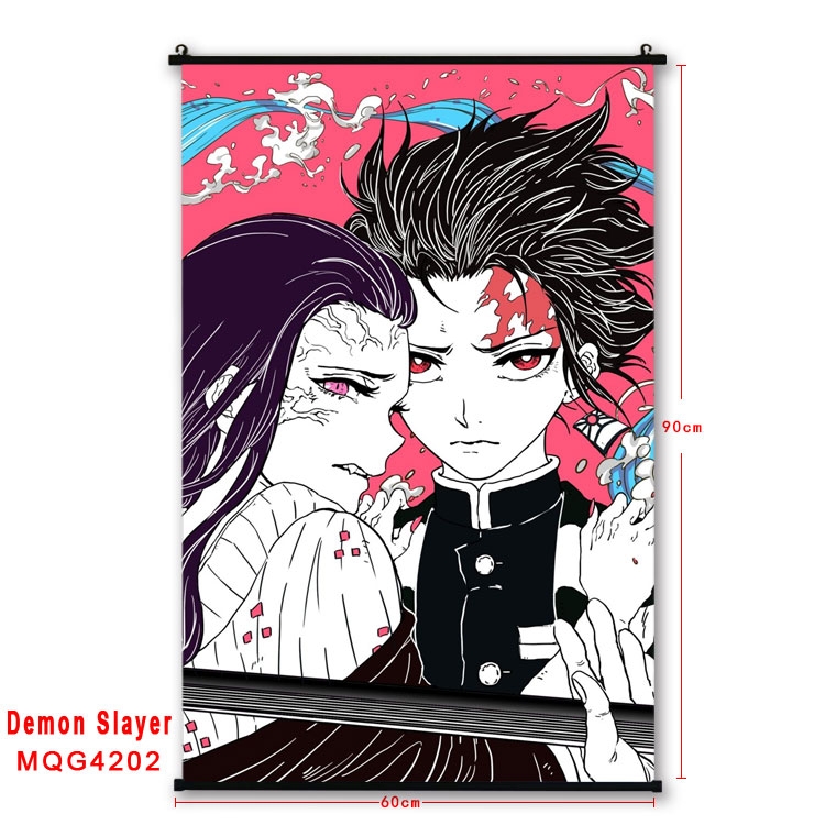 Demon Slayer Kimets black Plastic rod Cloth painting Wall Scroll 60X90CM  MQG-4202