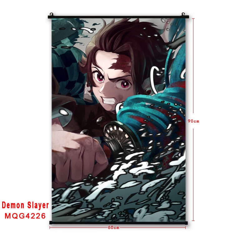 Demon Slayer Kimets black Plastic rod Cloth painting Wall Scroll 60X90CM  MQG-4226