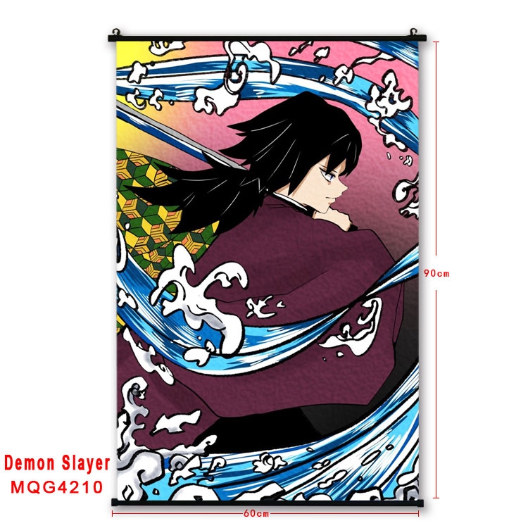 Demon Slayer Kimets black Plastic rod Cloth painting Wall Scroll 60X90CM   MQG-4210