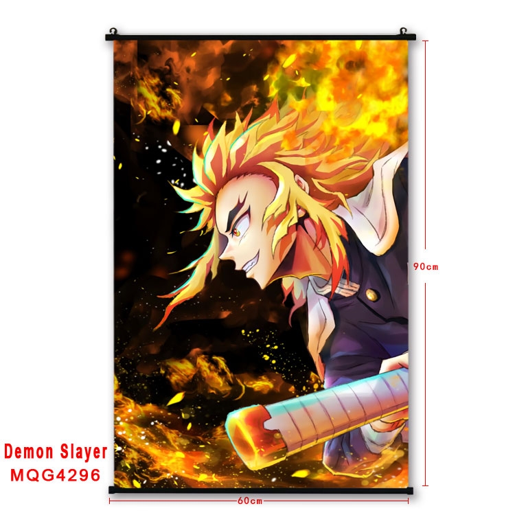 Demon Slayer Kimets black Plastic rod Cloth painting Wall Scroll 60X90CM  MQG-4296